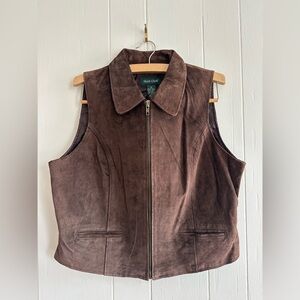 NWT Vintage Suede Leather Chocolate Brown Vest - 14